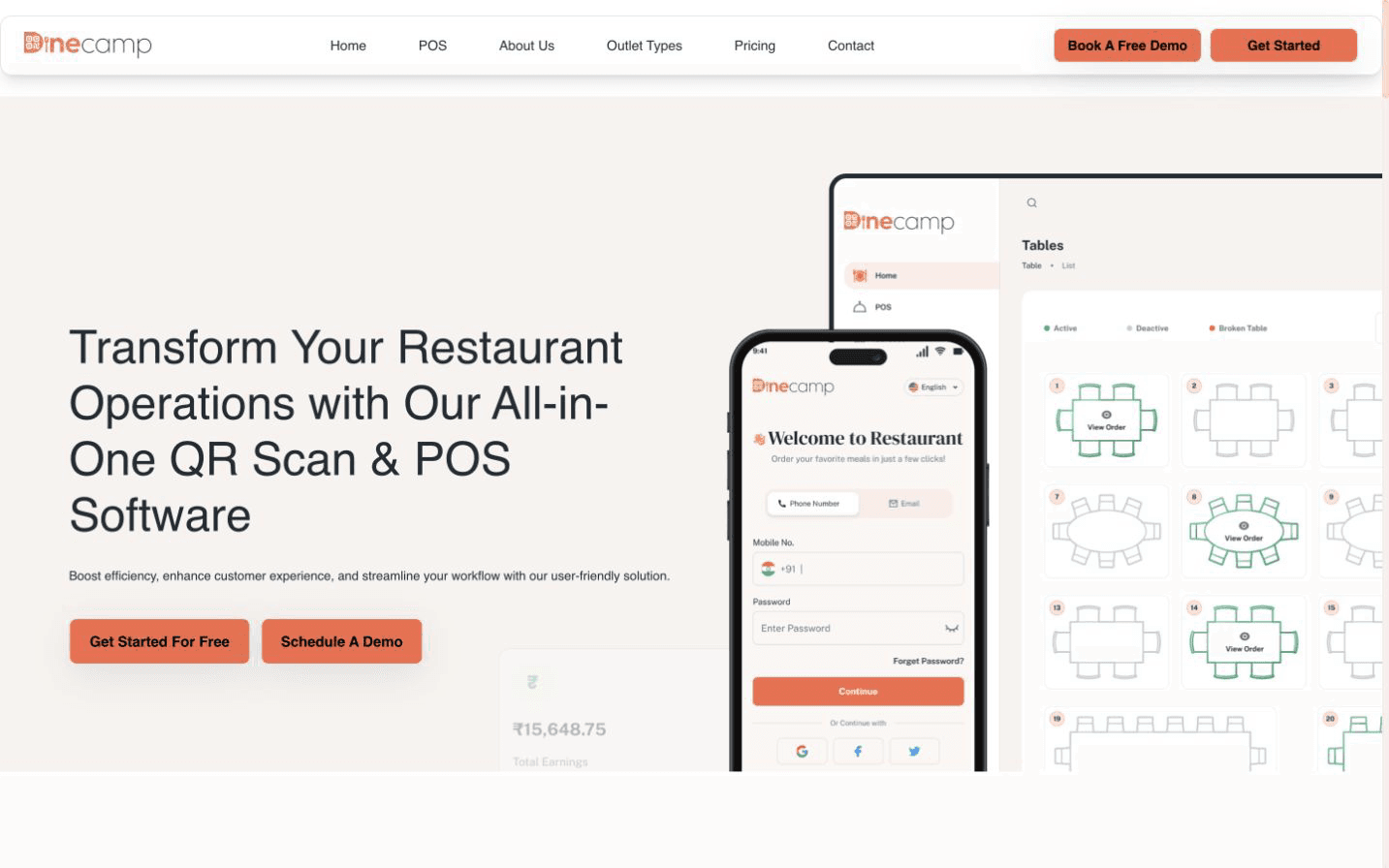Dinecamp restaurant operations platform live interface