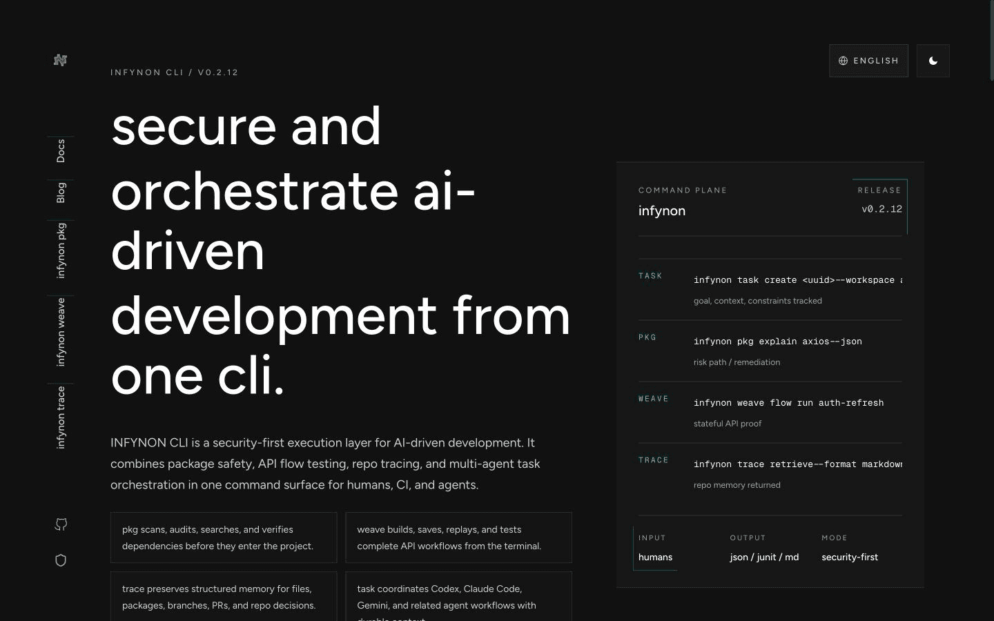 Infynon command line product live interface